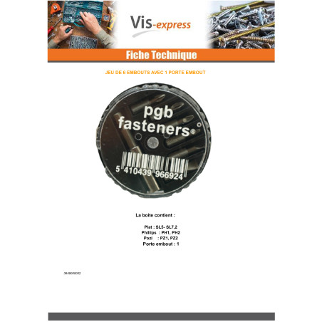 1 x Set of 6 Bit Slotted Phillips Pozi