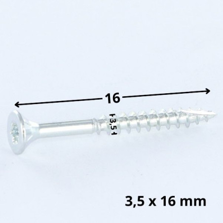 1 x Chipboard Screw Tekor Countersunk Head With Serration 3.5X16 T15 Zinc Plated cut Type 17 Drilling Point