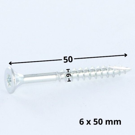 1 x Chipboard Screw Tekor Countersunk Head With Serration 6X50 T30 Zinc Plated cut Type 17 Drilling Point