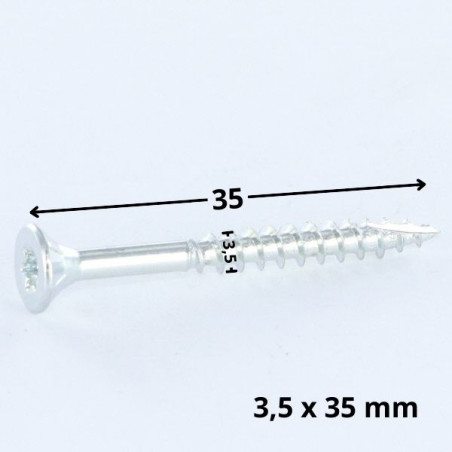 1 x Chipboard Screw Tekor Countersunk Head With Serration 3.5X35 T15 Zinc Plated cut Type 17 Drilling Point