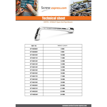 1 x Key to unclogged pipe STANLEY 6X12 pans 24 MM