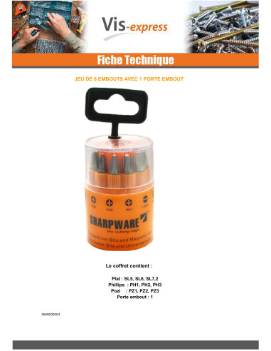 1 x Set of 9 Bit Slotted Phillips Pozi