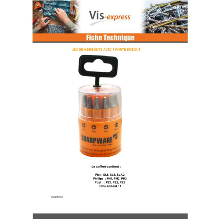 1 x Set of 9 Bit Slotted Phillips Pozi