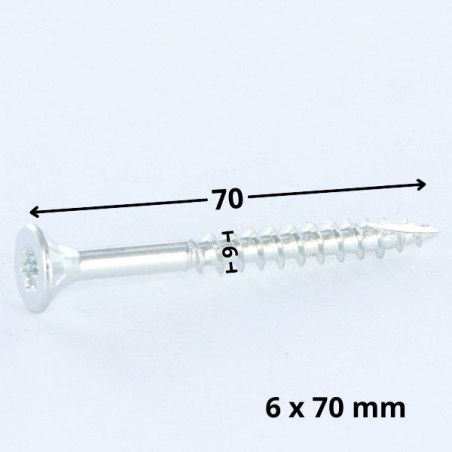 1 x Chipboard Screw Tekor Countersunk Head With Serration 6X70 Thread Length: 42 T30 Zinc Plated cut Type 17