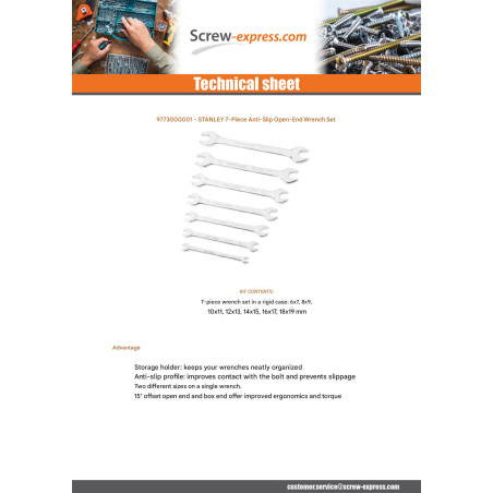 1 x Set of 7 Key to fork anti-skid STANLEY