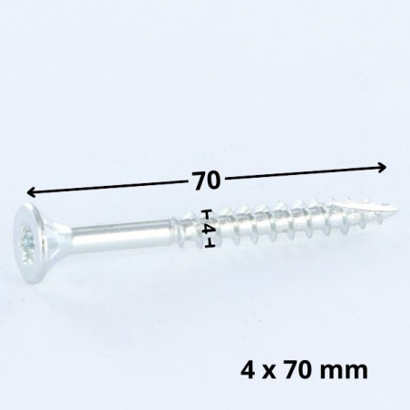 1 x Chipboard Screw Tekor Countersunk Head With Serration 4X70 Thread Length: 42 T20 Zinc Plated cut Type 17