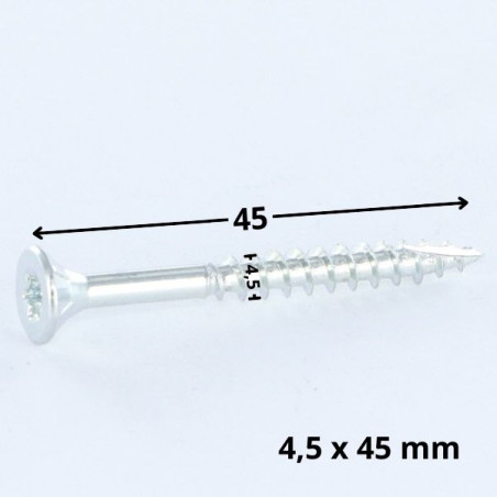 1 x Chipboard Screw Tekor Countersunk Head With Serration 4.5X45 T25 Zinc Plated cut Type 17 Drilling Point