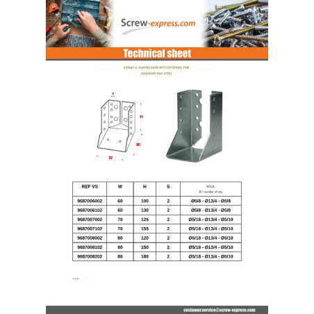 1 x Joist hanger U-shaped to Wings Internal Sendzimir 70X125