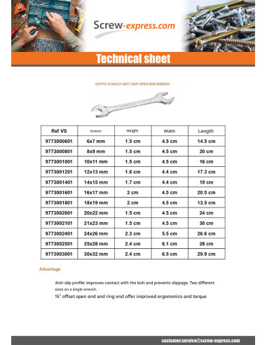 1 x Key to fork anti-skid STANLEY 21X23 MM