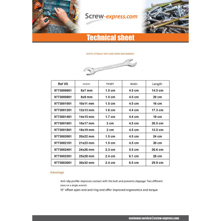 1 x Key to fork anti-skid STANLEY 21X23 MM