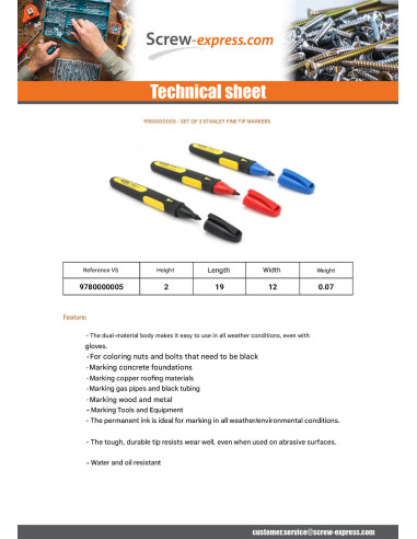 1 x Pack of Of 3 markers Tip fine STANLEY