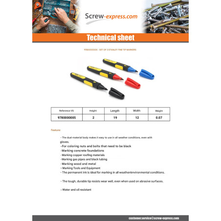 1 x Pack of Of 3 markers Tip fine STANLEY