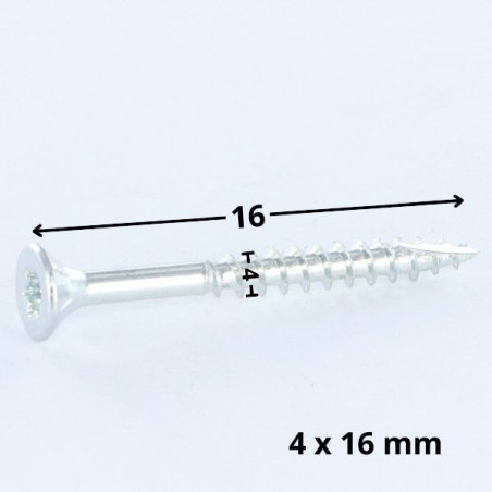 1 x Chipboard Screw Tekor Countersunk Head With Serration 4X16 T20 Zinc Plated cut Type 17 Drilling Point