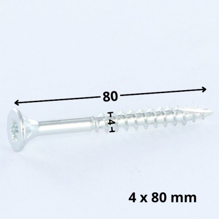1 x Chipboard Screw Tekor Countersunk Head With Serration 4X80 Thread Length: 48 T20 Zinc Plated cut Type 17