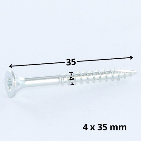 1 x Chipboard Screw Tekor Countersunk Head With Serration 4X35 T20 Zinc Plated cut Type 17 Drilling Point