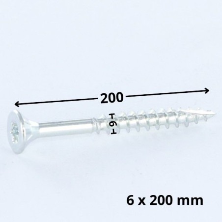 1 x Chipboard Screw Tekor Countersunk Head With Serration 6X200 Thread Length: 70 T30 Zinc Plated cut Type 17