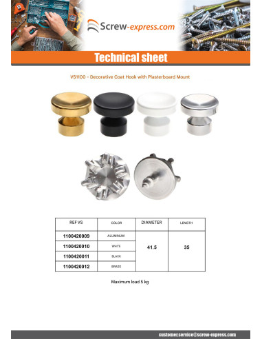 1 x Coat hook decorative Aluminium with fixing...