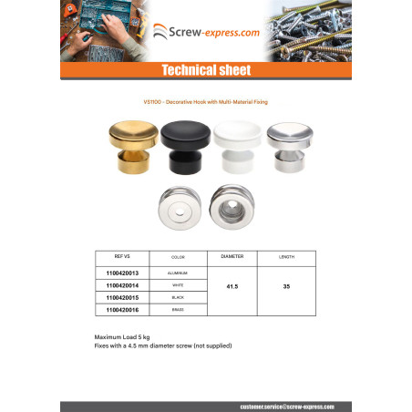 1 x Coat hook decorative Aluminium Black with fixing multi-material L'ATTACHANTE