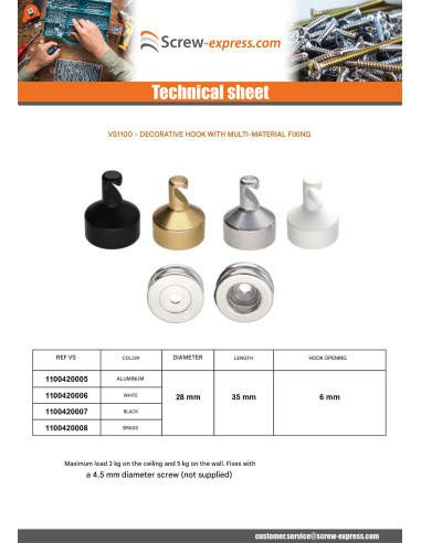 1 x Hook decorative Aluminium with fixing...