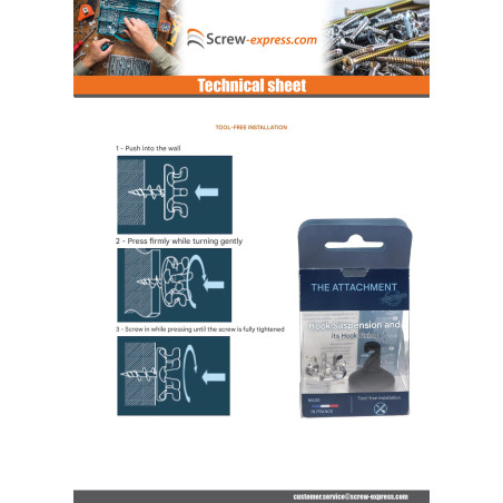 1 x Hook decorative Aluminium with fixing for plasterboard L'ATTACHANTE