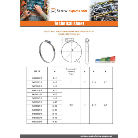 1 x Hose clamp offset head non-perforated band of 12 Diameter 90 to 110 Stainless Steel W4