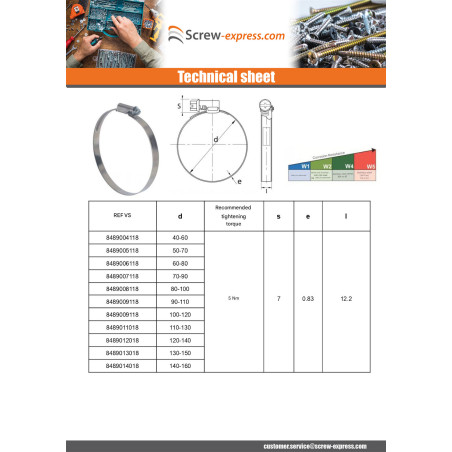 1 x Hose clamp offset head non-perforated band of 12 Diameter 90 A110 Stainless Steel W4