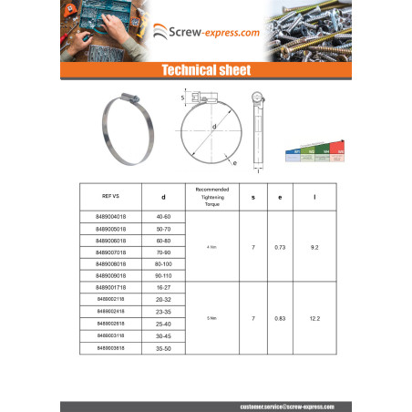 1 x Hose clamp offset head non-perforated band of 9 Diameter 90 to 110 Stainless Steel W4