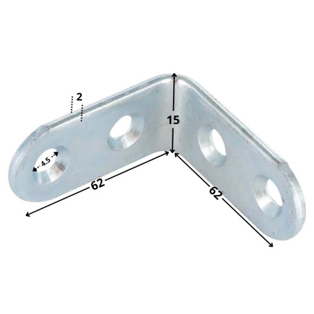 1 x Bracket 62X62X15 4 Hole Diameter 4.5 Zinc Plated