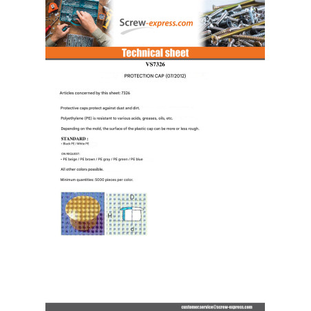 1 x Cap Diameter Of Body 5.4 Head Diameter: 15 Lengh Under Head 7.4 Nylon White