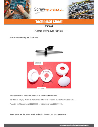 1 x Cover Cap Rivet Plastique White