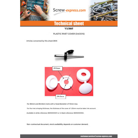 1 x Cover Cap Rivet Plastique White