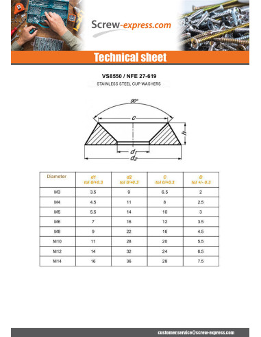 1 x Cup Washer: With Hole Stainless Steel A2 M5