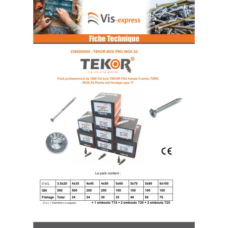 1 x TEKOR PACK PRO 1800 Screw Countersunk Head With Serration Torx Stainless Steel A2