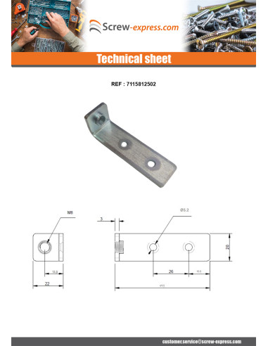 1 x Mounting bracket Hole Self Tapping M8X150...