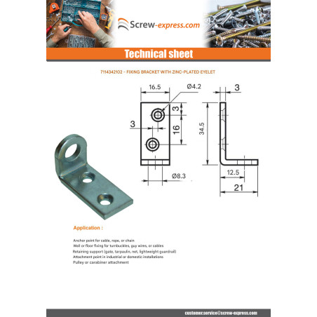 1 x Mounting bracket with eyelet 34.5X21X16.5 Zinc Plated
