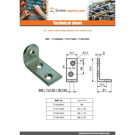 1 x Mounting bracket Hole Self Tapping M7X150 Zinc Plated