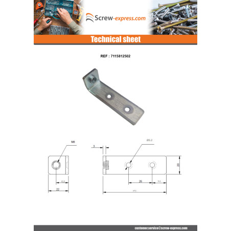1 x Mounting bracket Hole Self Tapping M7X150 Zinc Plated