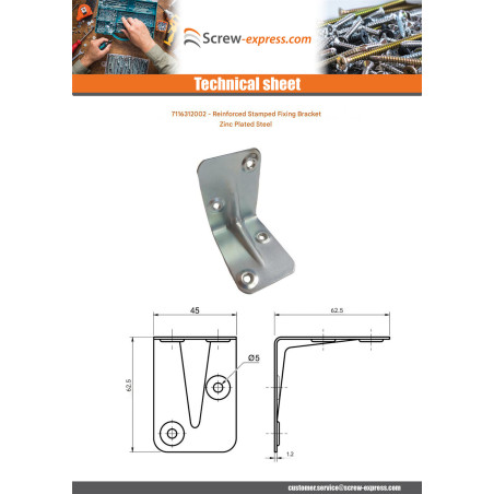 1 x Mounting bracket reinforced pressed 625X625X12 Zinc Plated