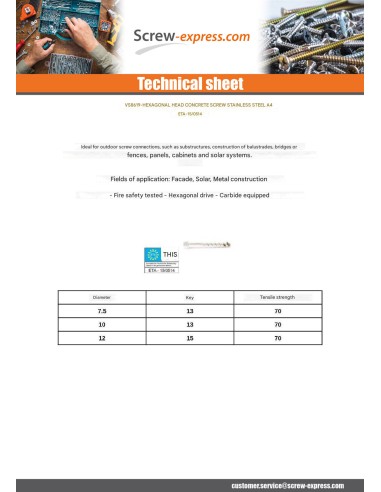 1 x Screw For Concrete Hexagonal Head SW15...