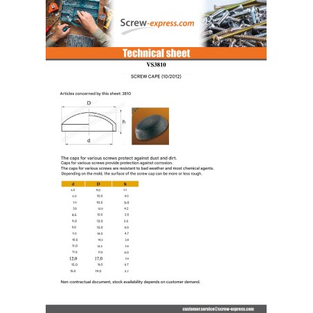 1 x Cover Cap Cylindrical Button Head Thread Rolling Screw DE4.8 Nylon RAL1014