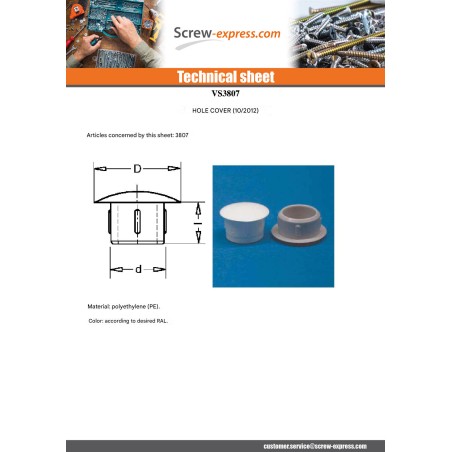 1 x Cover Cap Hole 12/5.5 Length 5.6 Aluminium Ral9006/White Aluminium