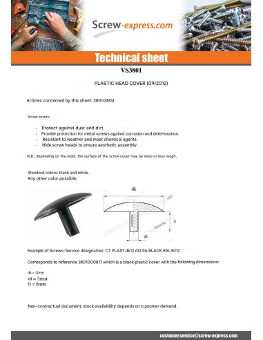 1 x Cap Plastique Head Diameter: 13.5 DT 2.4...