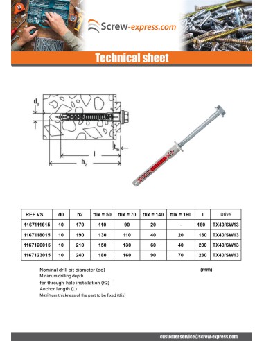 1 x Plug DUOXPANF Hexagonal Head 10X120 Fischer...
