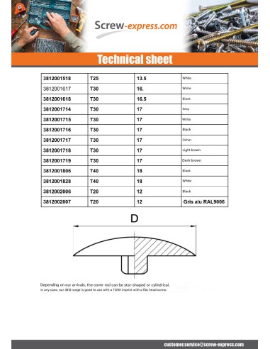 1 x Cover Cap Countersunk Head Torx T30 Head...