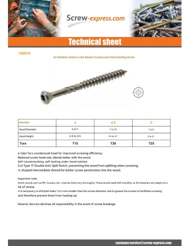 1 x Decking Screw Pan Countersunk Head T20...