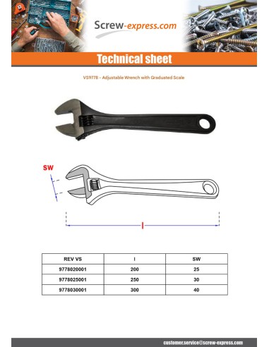 1 x Adjustable spanner with graduated scale 250MM