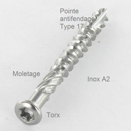 30 x Decking Screw Countersunk Head With Serration T25 5X50 cut Type 17 Drilling Point Stainless Steel A2