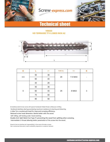 1 x Pack of 40 Decking Screw Stainless Steel A2...