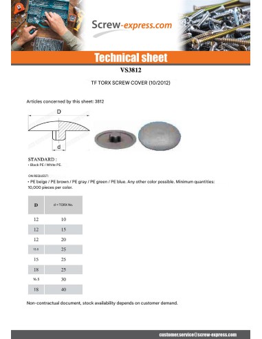 1 x Cover Cap Countersunk Head Torx T25 Head...
