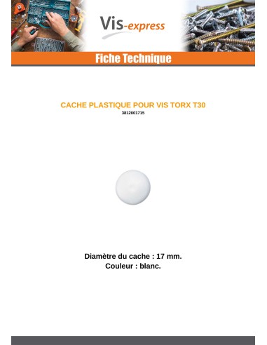 1 x Cover Cap Torx T30 Head Diameter: 17 White...